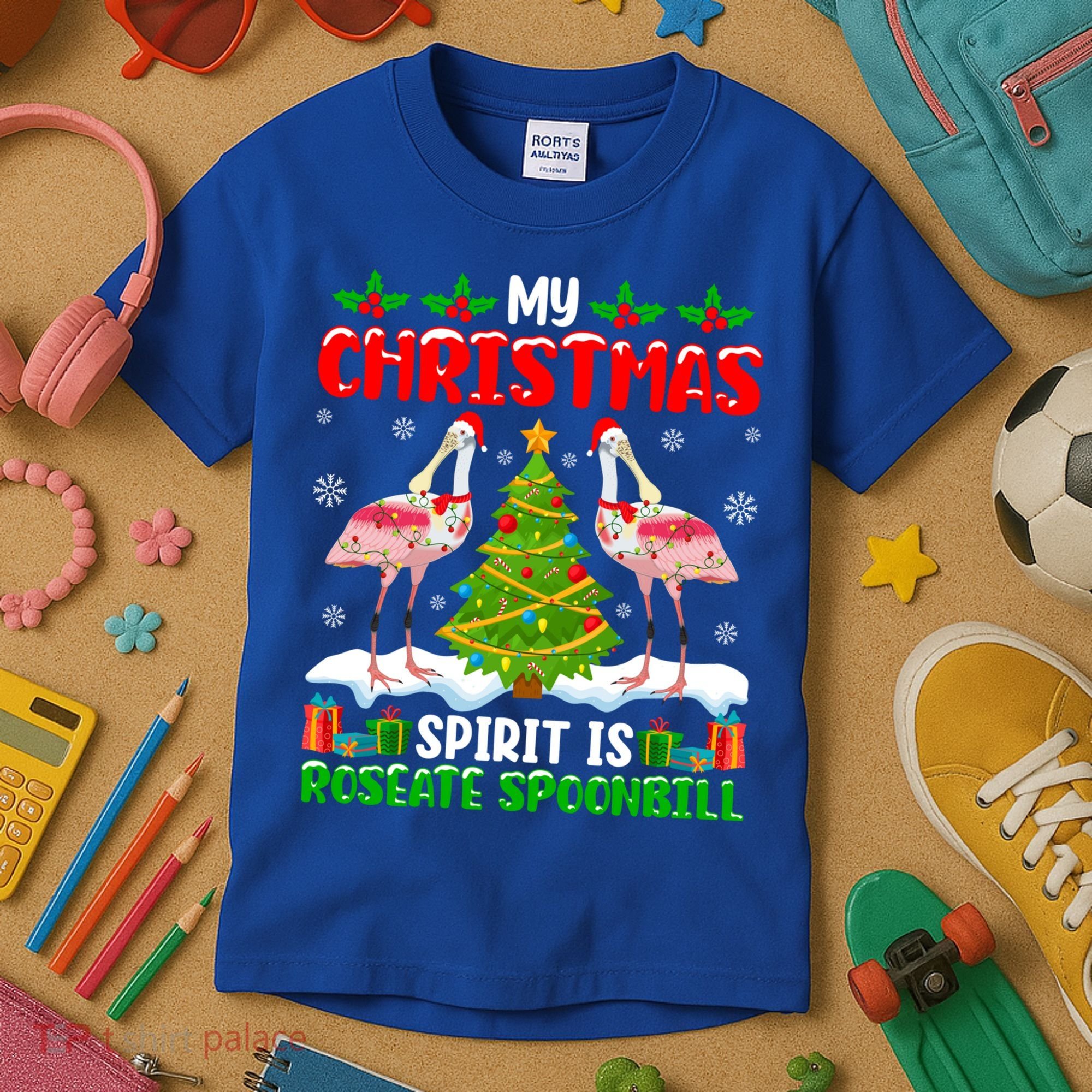 My Christmas Spirit Is Roseate Spoonbill Wearing Santa Hat Gift Kids T-Shirt