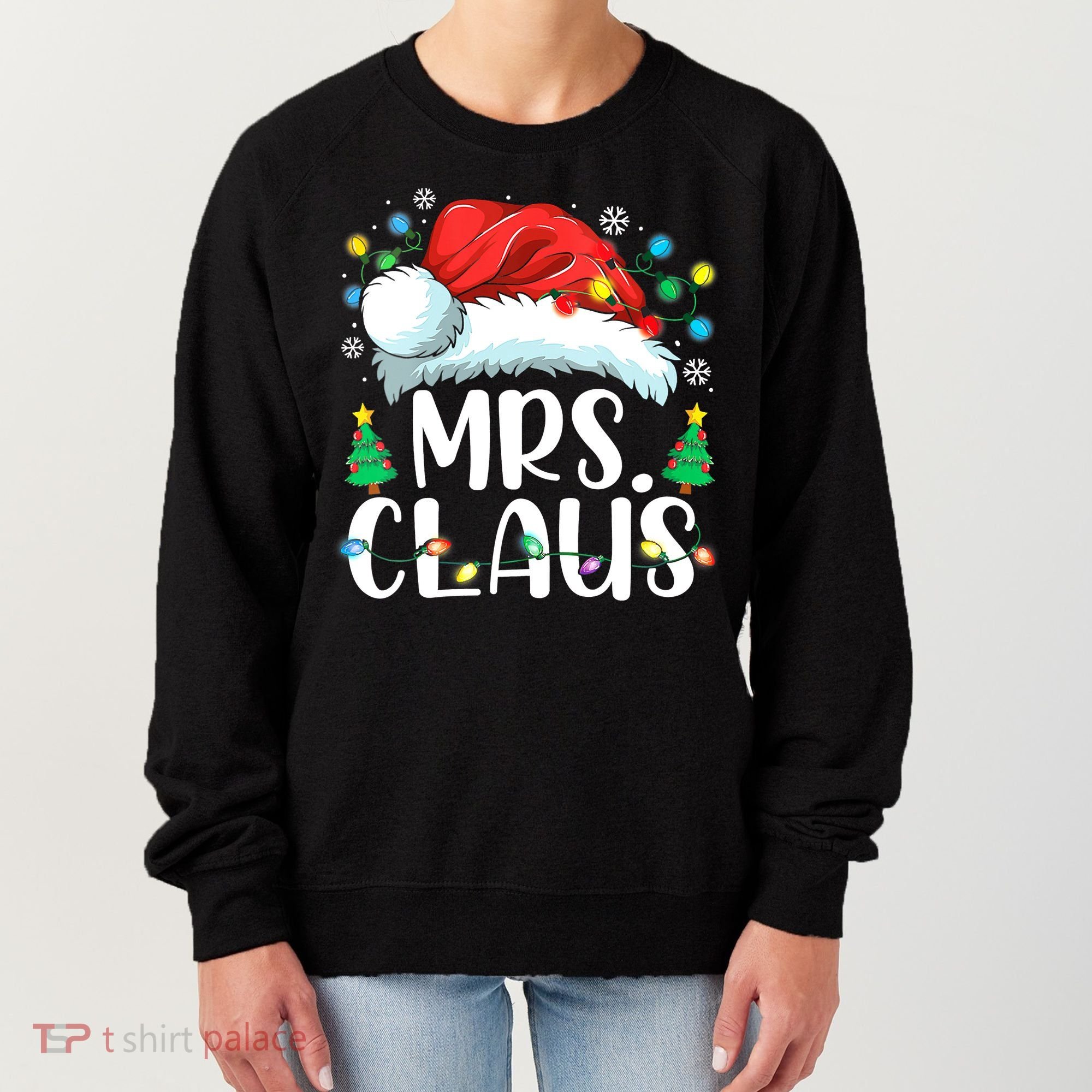 Mrs Claus Santa Lights Christmas Red Plaid Couples Pajama Women's Sweatshirt