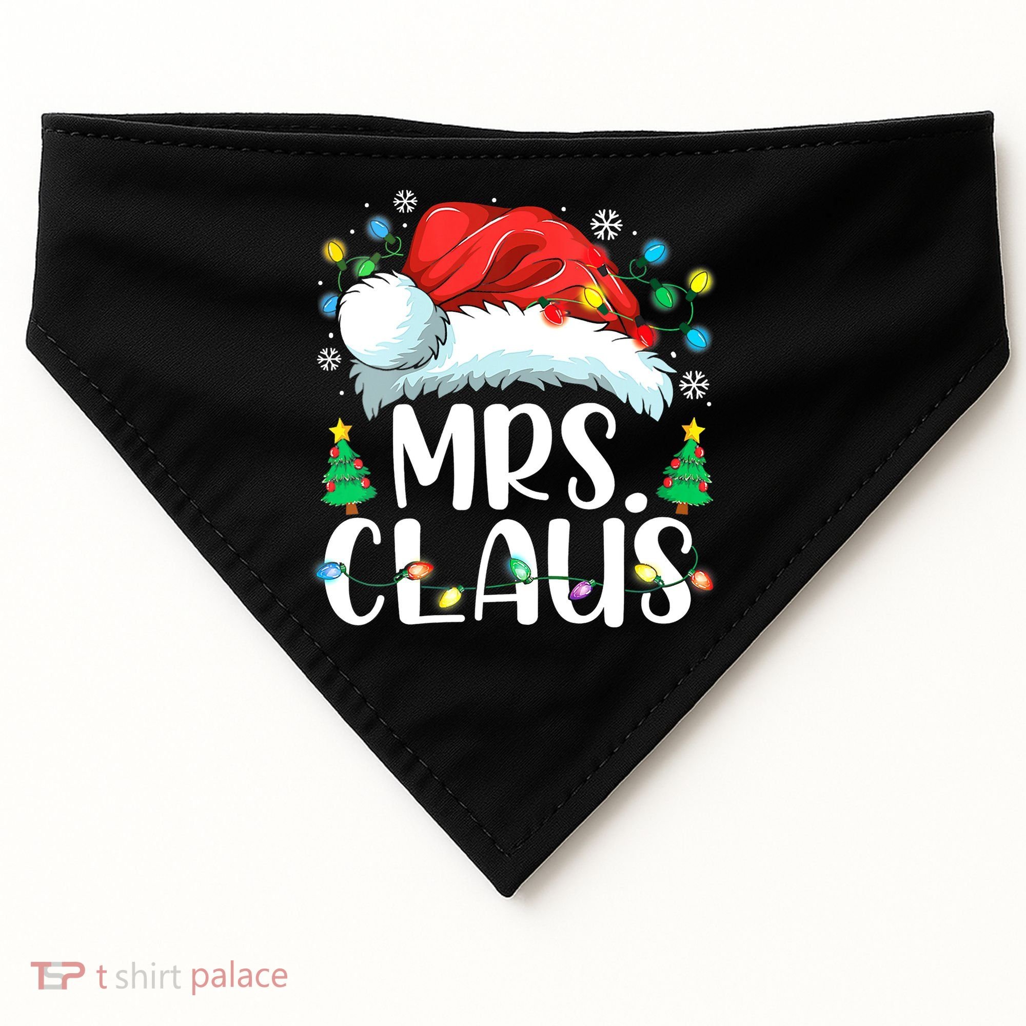 Mrs Claus Santa Lights Christmas Red Plaid Couples Pajama USA-Made Doggie Bandana