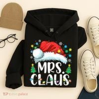 Mrs Claus Santa Lights Christmas Red Plaid Couples Pajama Hoodie thumb 4