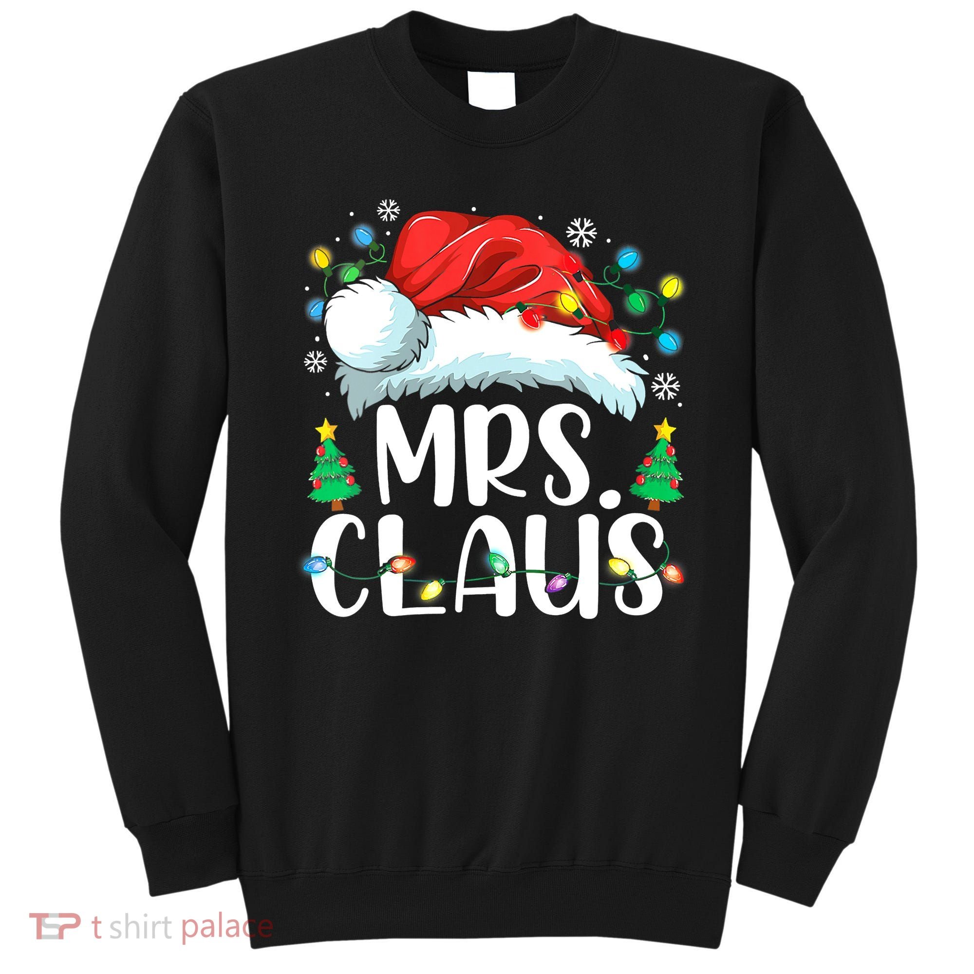 Mrs Claus Santa Lights Christmas Red Plaid Couples Pajama Sweatshirt