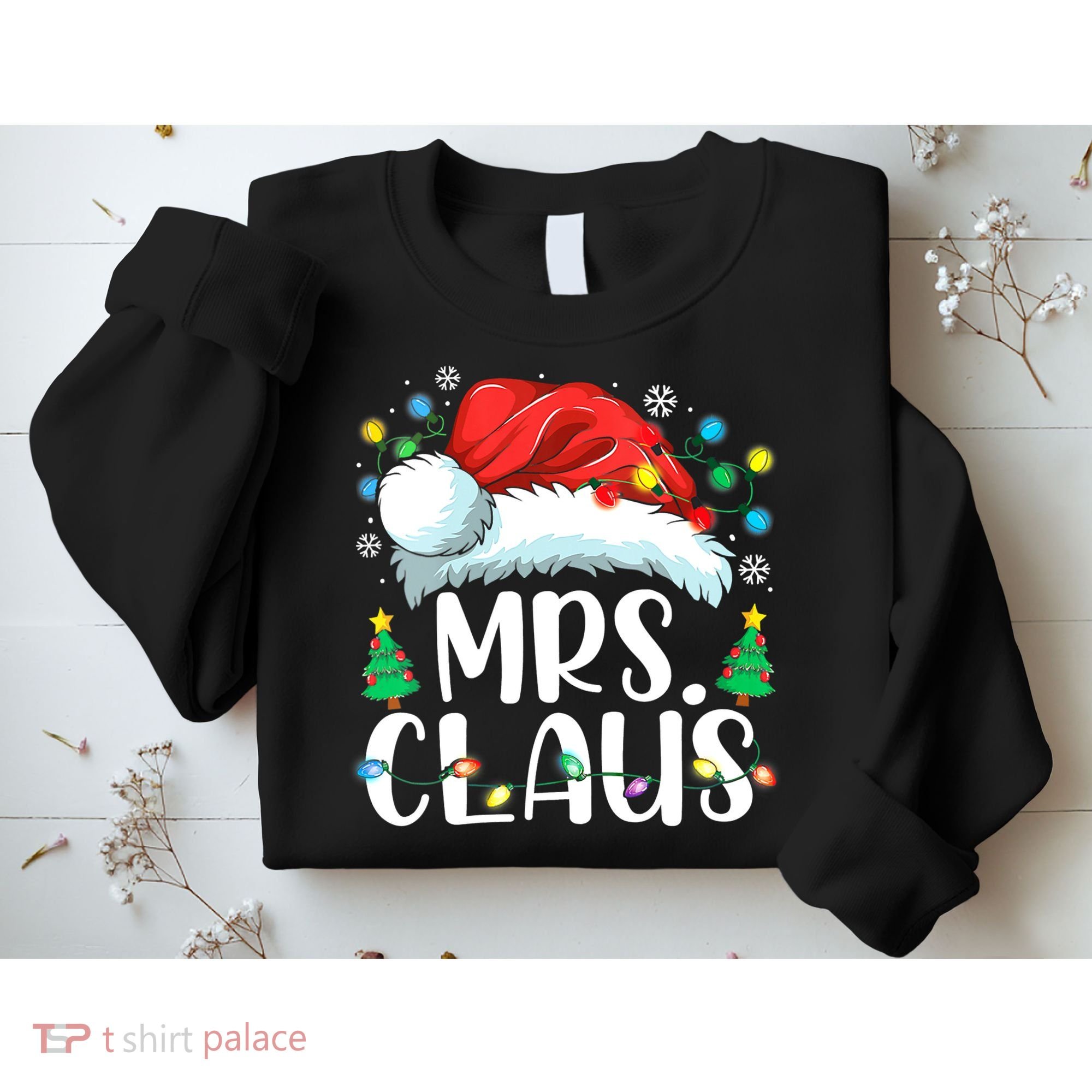 Mrs Claus Santa Lights Christmas Red Plaid Couples Pajama Sweatshirt