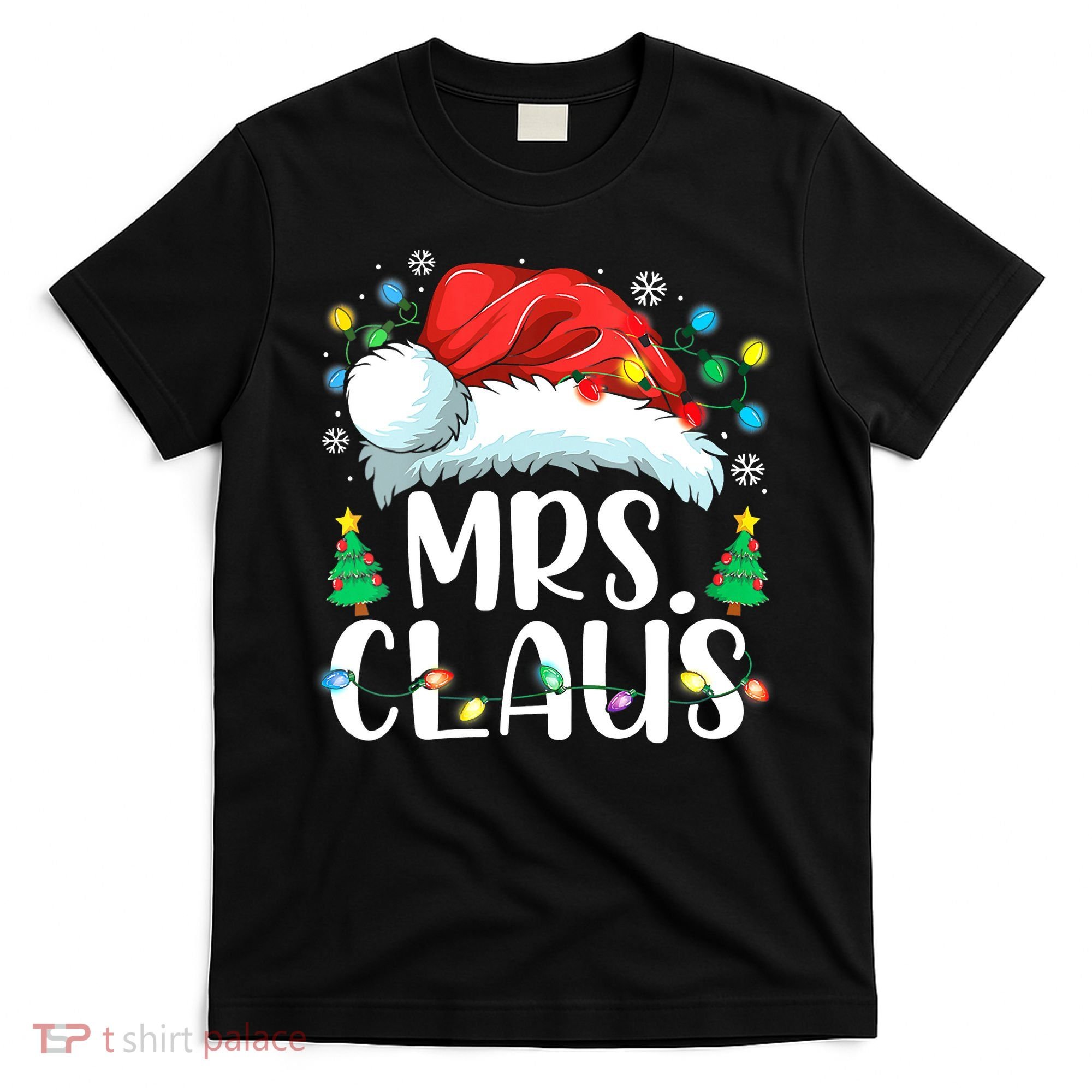 Mrs Claus Santa Lights Christmas Red Plaid Couples Pajama T-Shirt