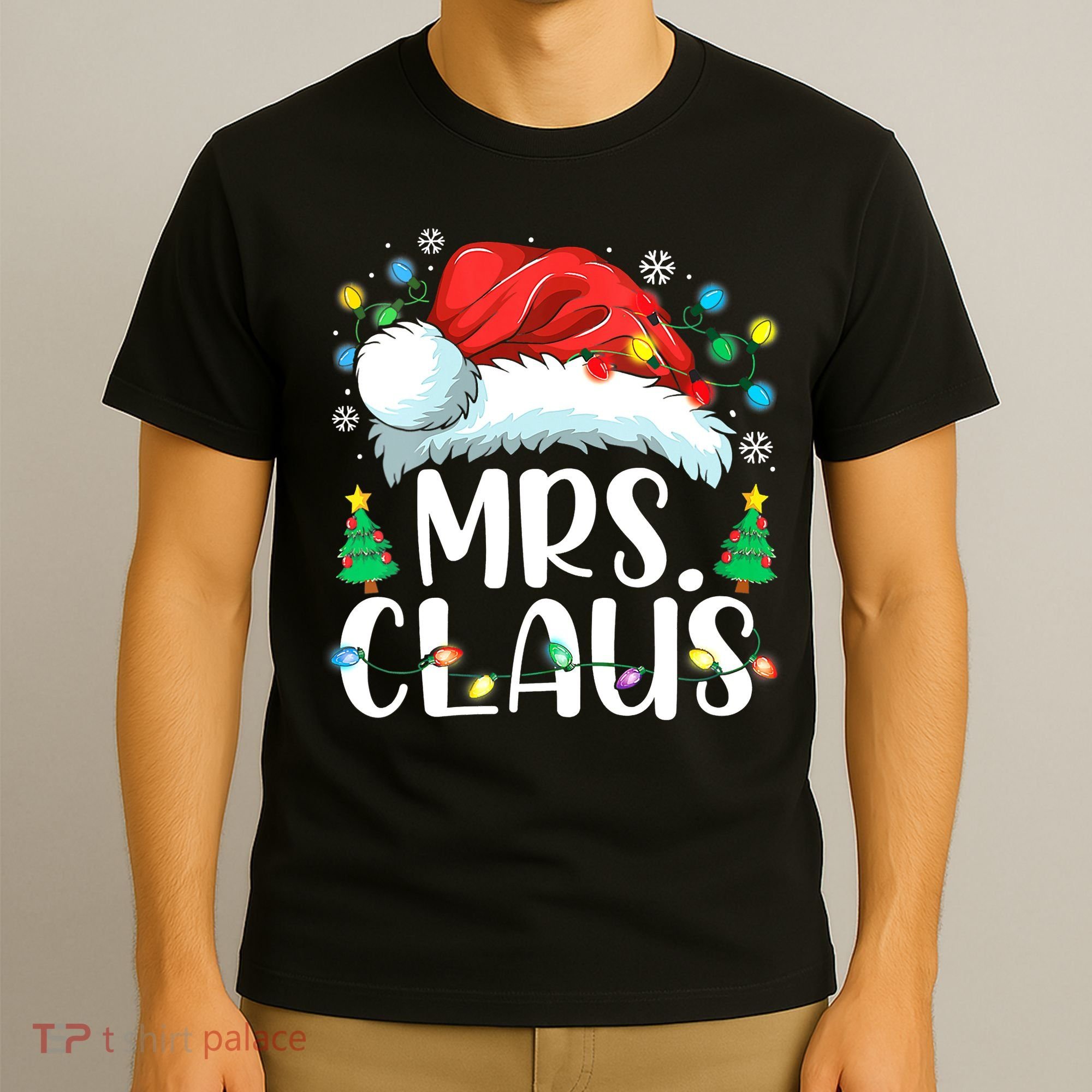Mrs Claus Santa Lights Christmas Red Plaid Couples Pajama T-Shirt