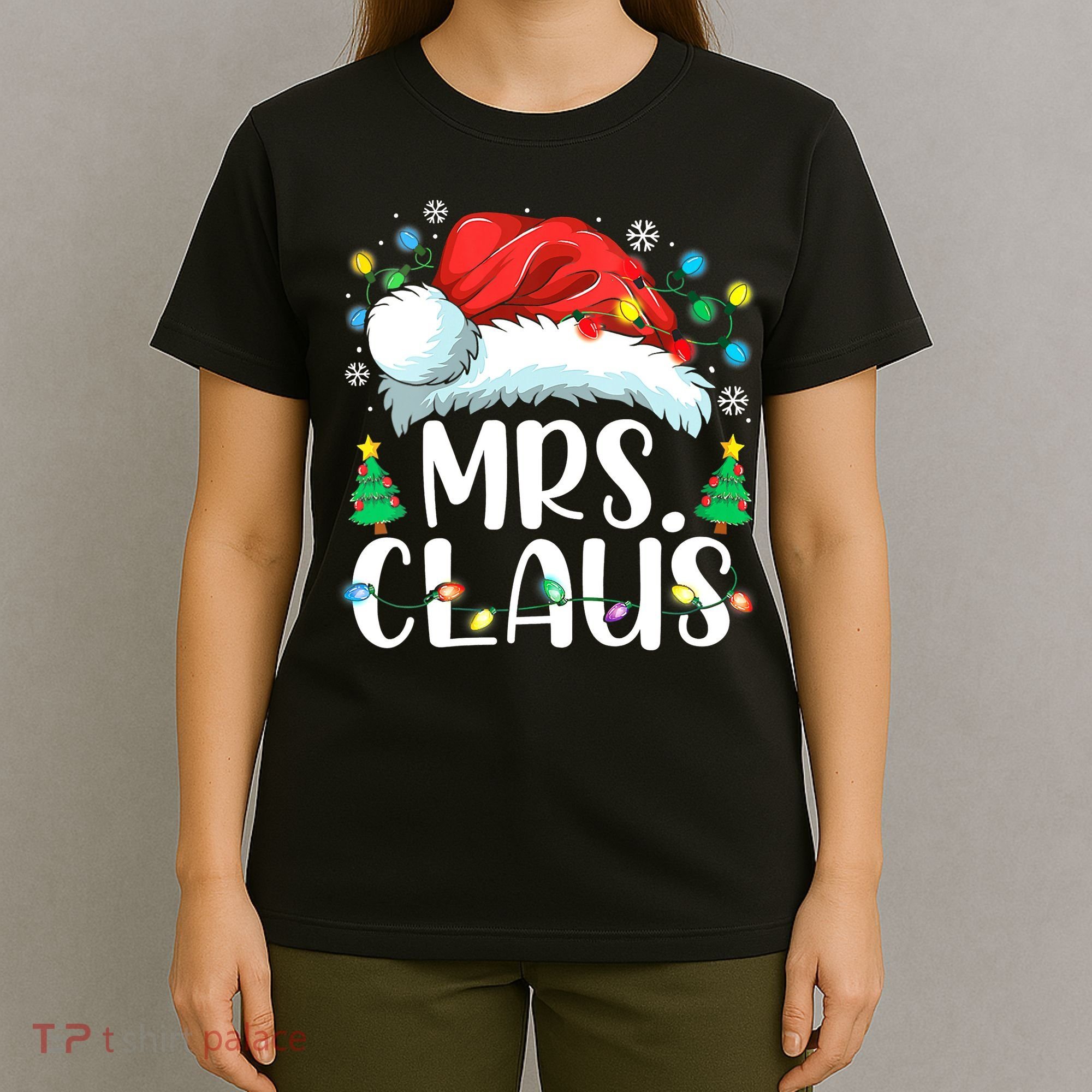 Mrs Claus Santa Lights Christmas Red Plaid Couples Pajama T-Shirt