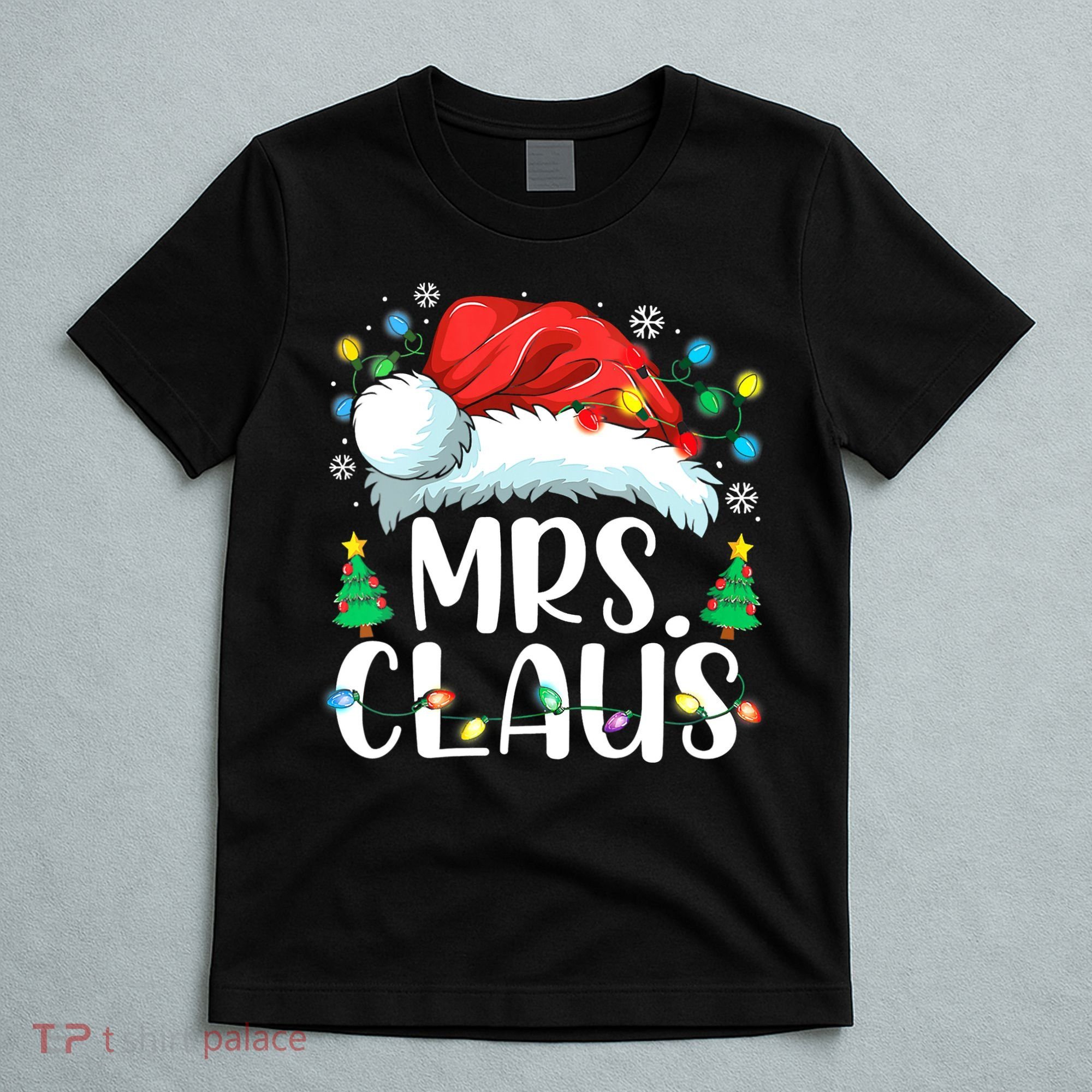 Mrs Claus Santa Lights Christmas Red Plaid Couples Pajama T-Shirt