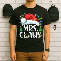 Mrs Claus Santa Lights Christmas Red Plaid Couples Pajama T-Shirt thumb 6