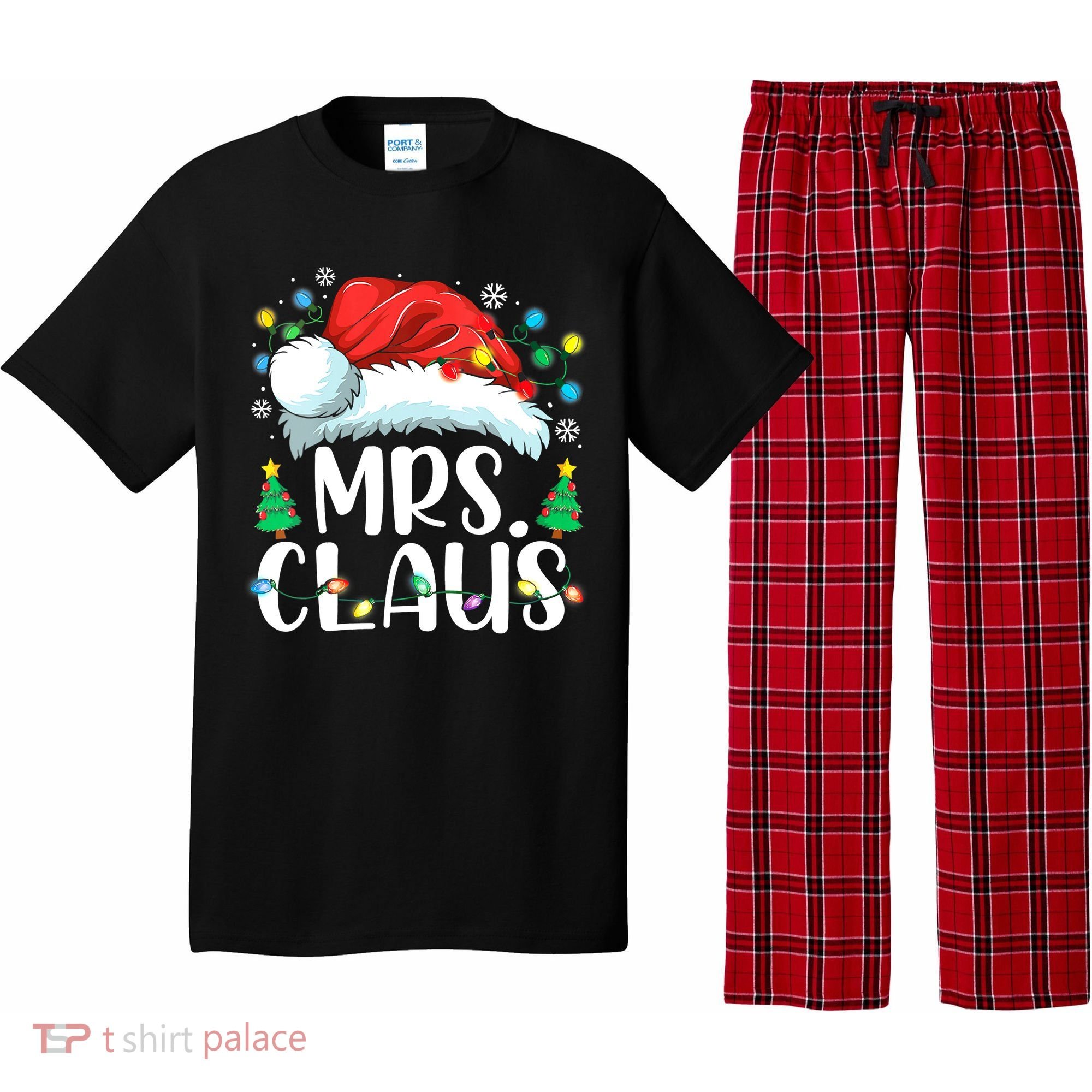 Mrs Claus Santa Lights Christmas Red Plaid Couples Pajama Pajama Set