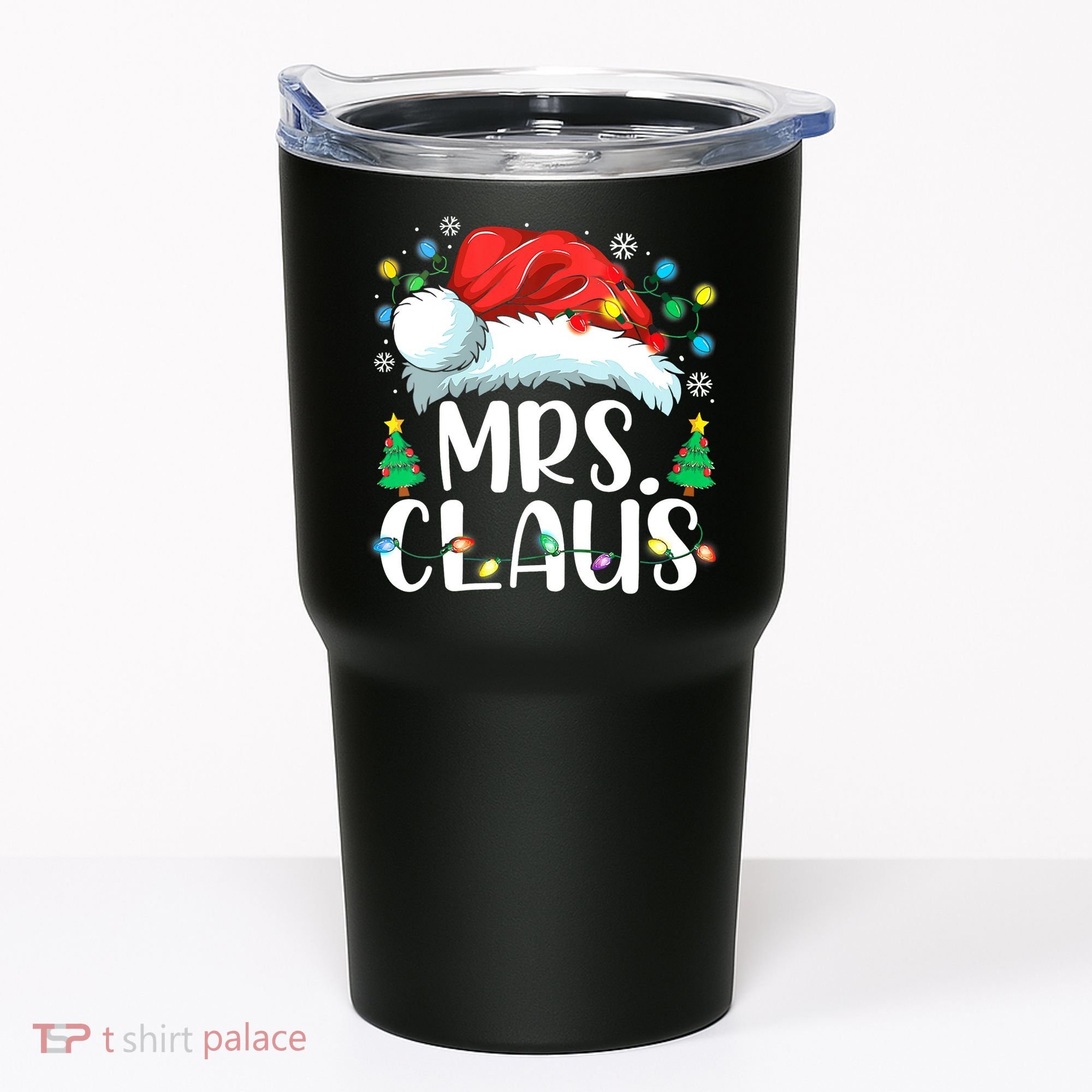 Mrs Claus Santa Lights Christmas Red Plaid Couples Pajama Tumbler