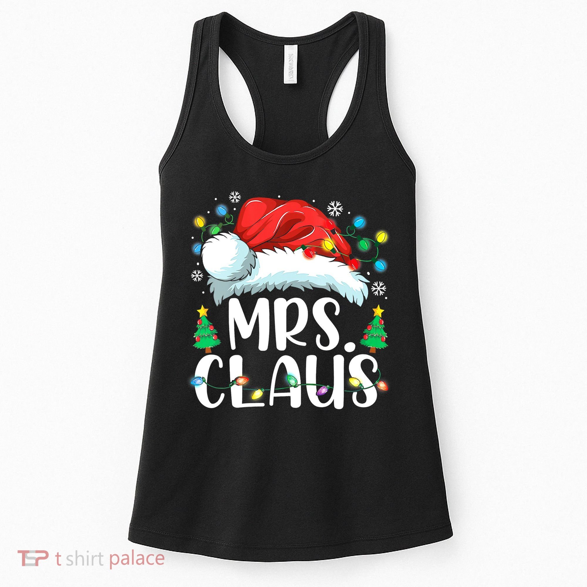 Mrs Claus Santa Lights Christmas Red Plaid Couples Pajama Women's Tank Top