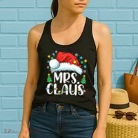 Mrs Claus Santa Lights Christmas Red Plaid Couples Pajama Women's Tank Top thumb 2