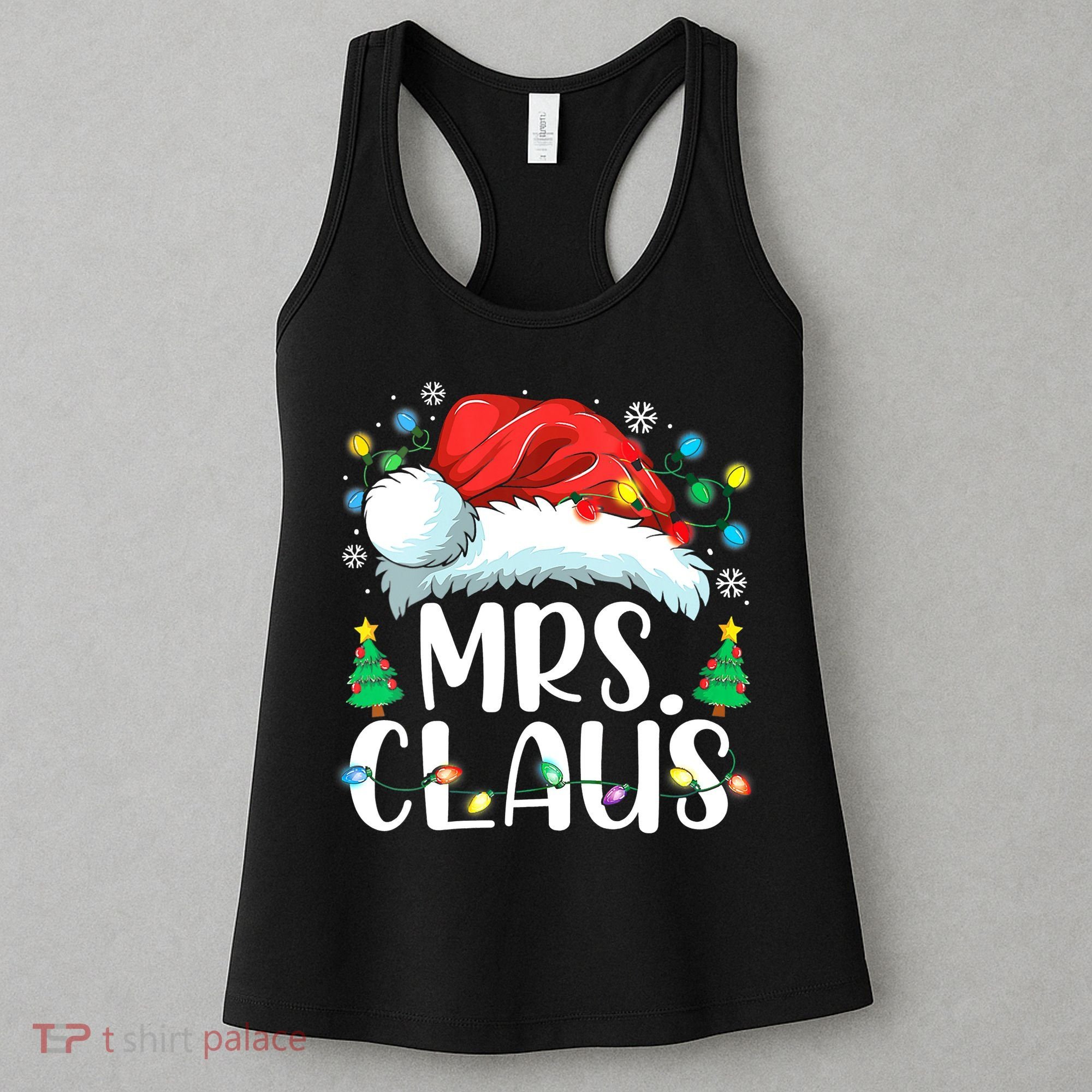 Mrs Claus Santa Lights Christmas Red Plaid Couples Pajama Women's Tank Top