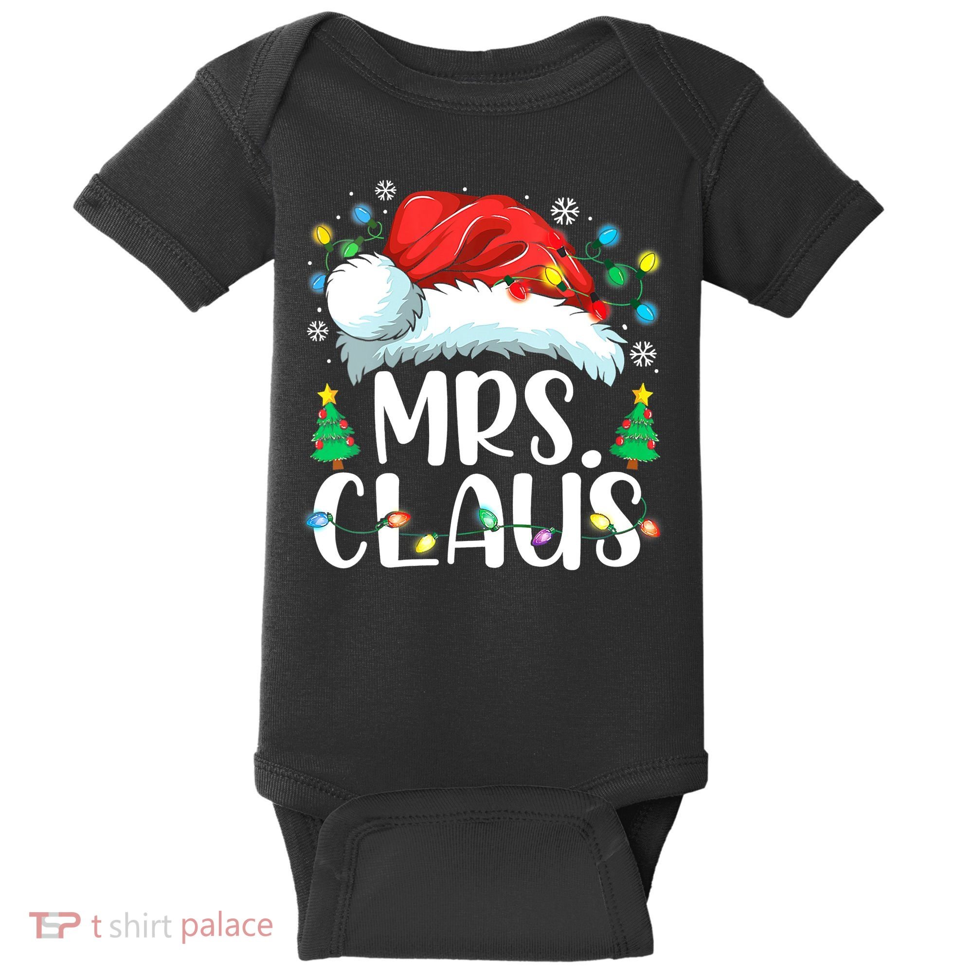 Mrs Claus Santa Lights Christmas Red Plaid Couples Pajama Baby Bodysuit