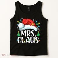 Mrs Claus Santa Lights Christmas Red Plaid Couples Pajama Tank Top thumb 2