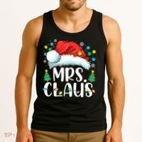 Mrs Claus Santa Lights Christmas Red Plaid Couples Pajama Tank Top thumb 3