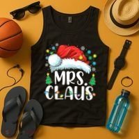 Mrs Claus Santa Lights Christmas Red Plaid Couples Pajama Tank Top thumb 4