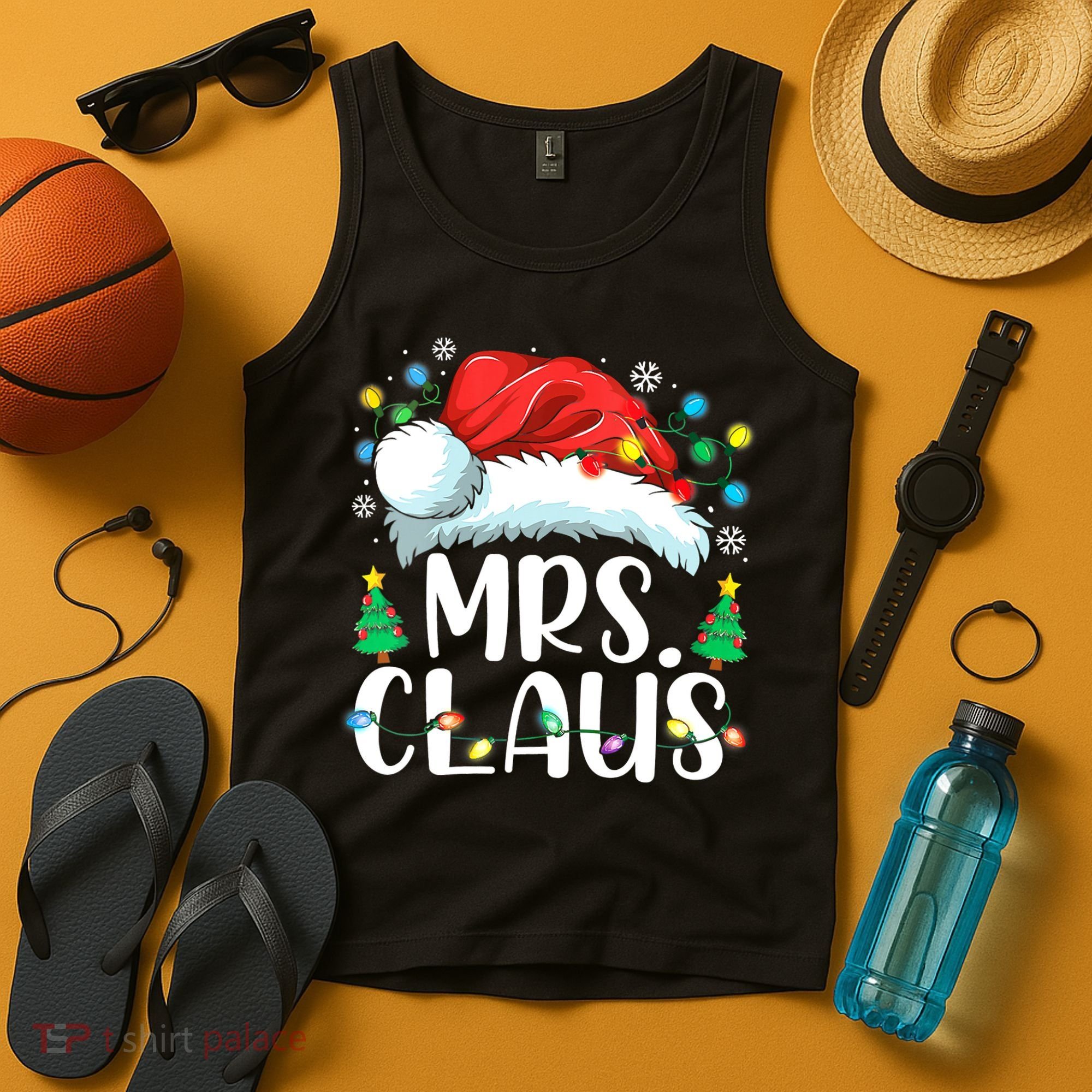 Mrs Claus Santa Lights Christmas Red Plaid Couples Pajama Tank Top