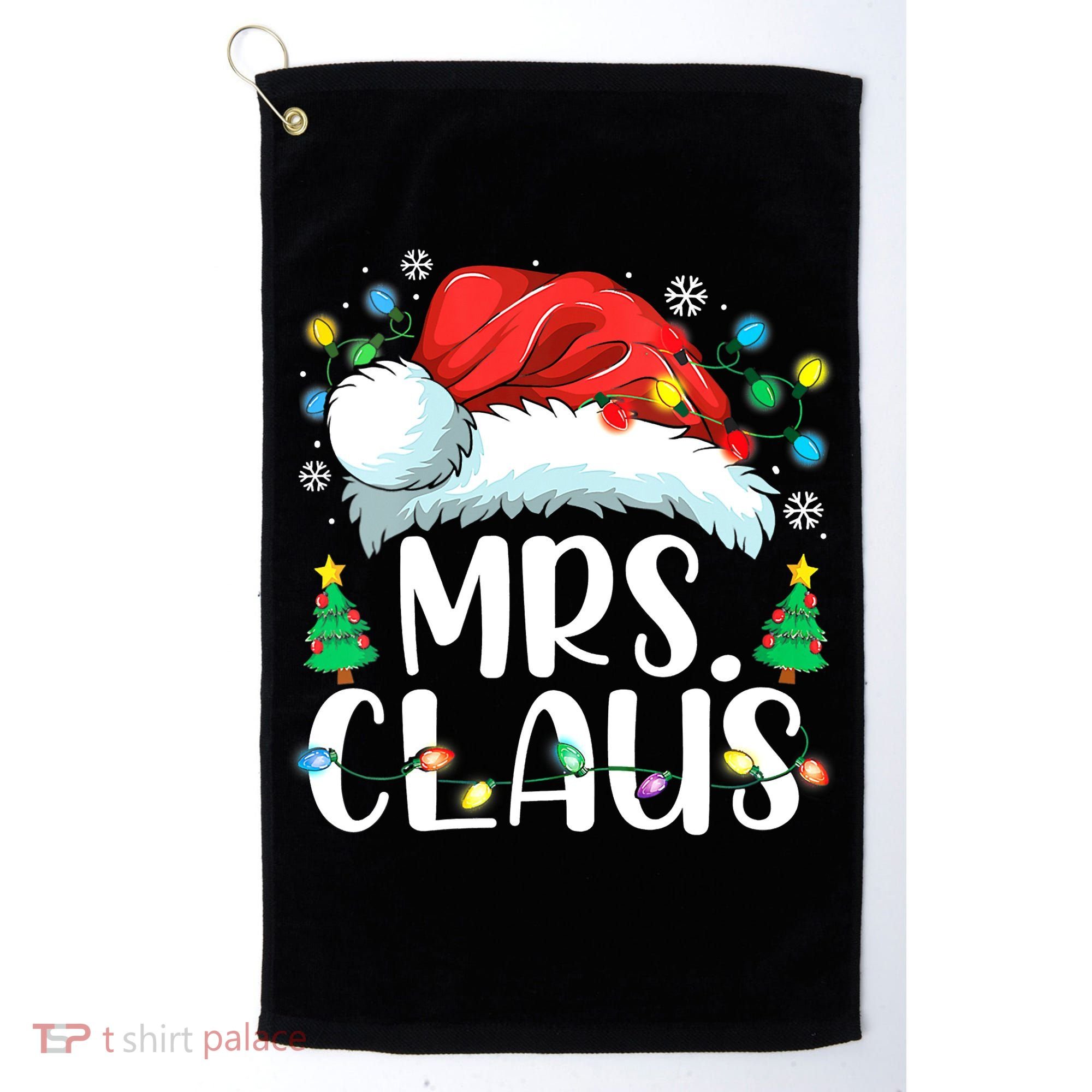 Mrs Claus Santa Lights Christmas Red Plaid Couples Pajama Golf Towel