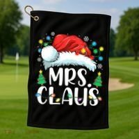 Mrs Claus Santa Lights Christmas Red Plaid Couples Pajama Golf Towel thumb 1