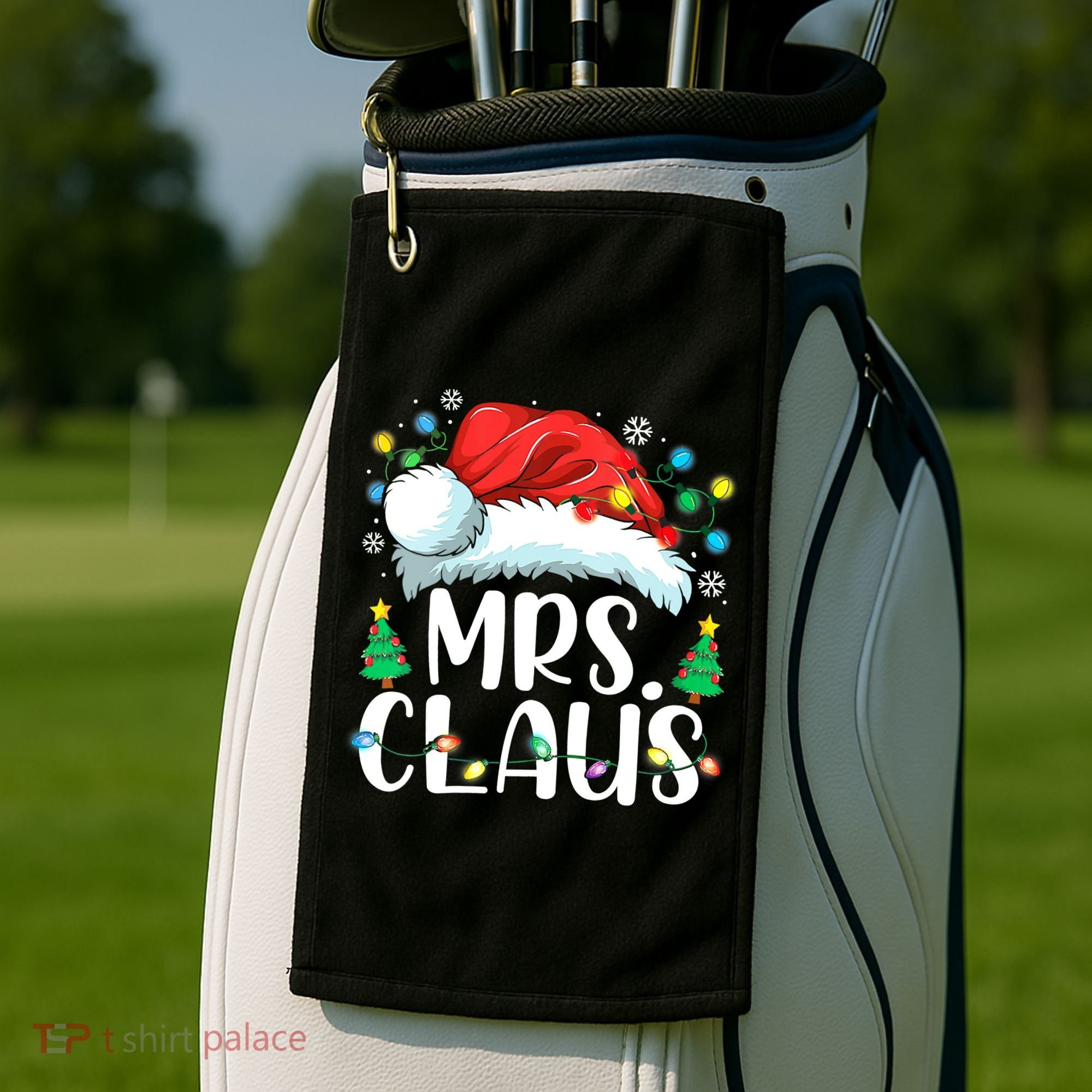 Mrs Claus Santa Lights Christmas Red Plaid Couples Pajama Golf Towel
