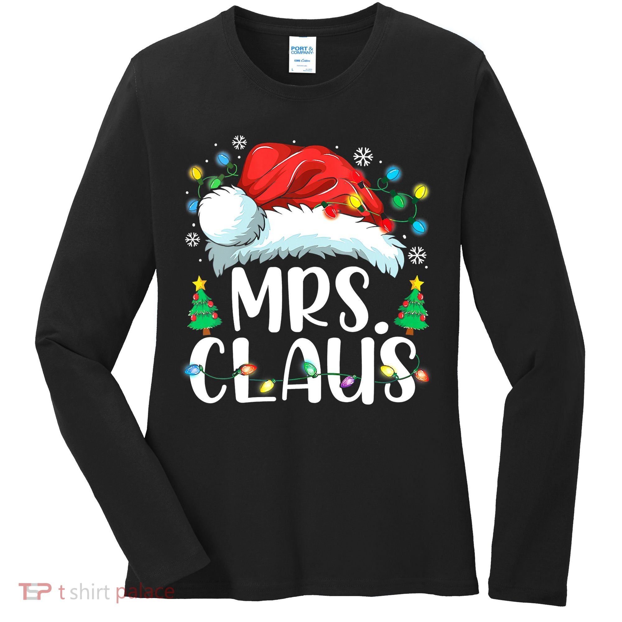 Mrs Claus Santa Lights Christmas Red Plaid Couples Pajama Women's Long Sleeve Shirt