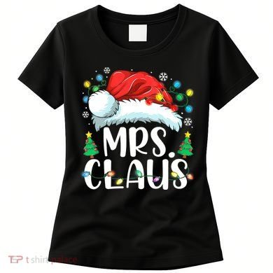 Mrs Claus Santa Lights Christmas Red Plaid Couples Pajama Women's T-Shirt
