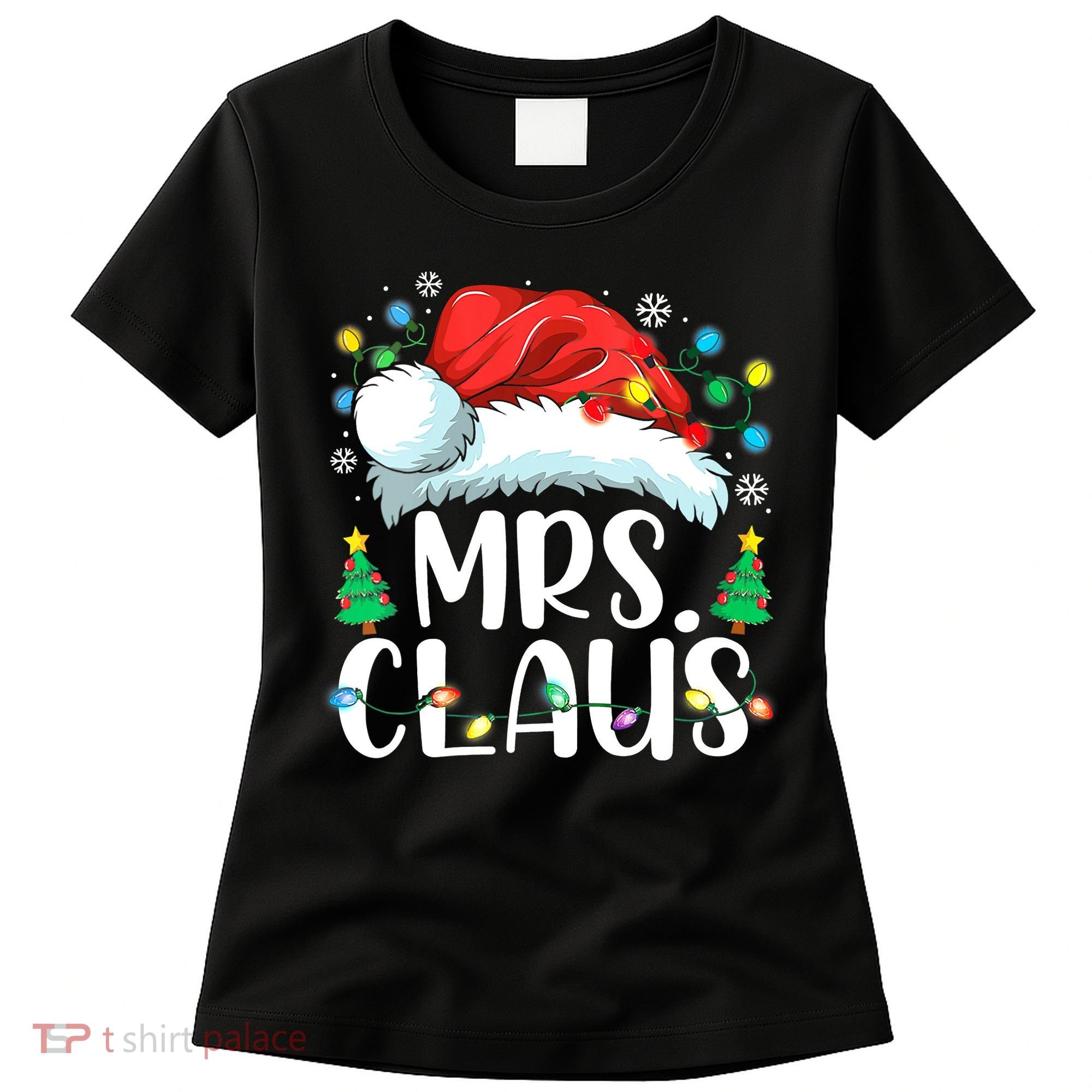 Mrs Claus Santa Lights Christmas Red Plaid Couples Pajama Women's T-Shirt