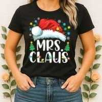 Mrs Claus Santa Lights Christmas Red Plaid Couples Pajama Women's T-Shirt thumb 2