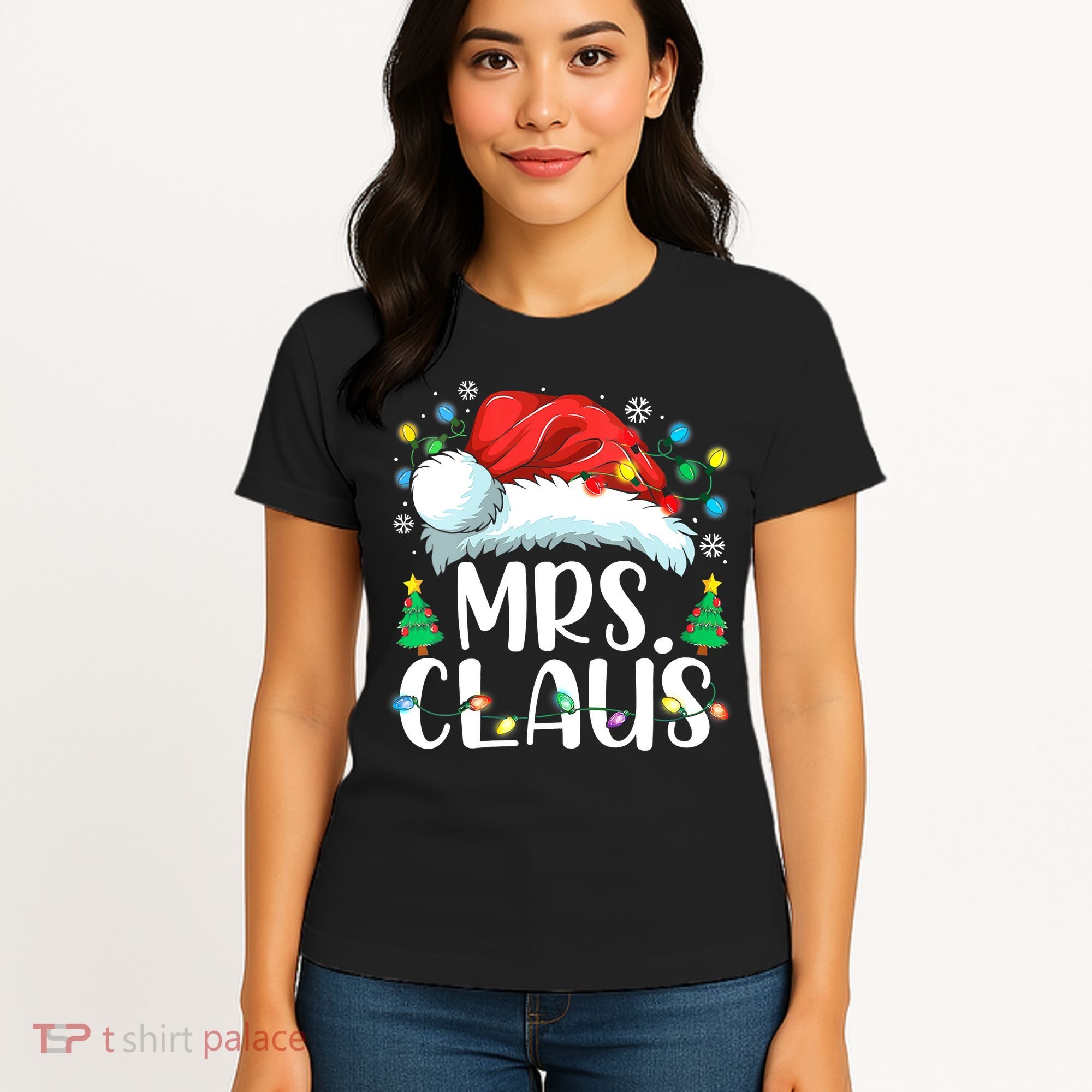Mrs Claus Santa Lights Christmas Red Plaid Couples Pajama Women's T-Shirt