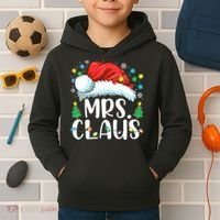 Mrs Claus Santa Lights Christmas Red Plaid Couples Pajama Kids Hoodie thumb 2