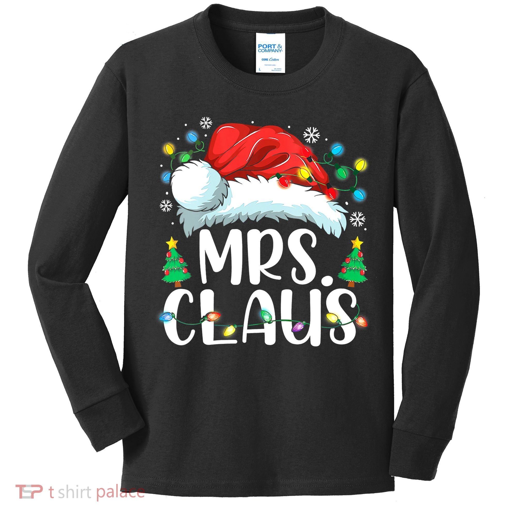 Mrs Claus Santa Lights Christmas Red Plaid Couples Pajama Kids Long Sleeve Shirt