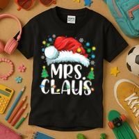 Mrs Claus Santa Lights Christmas Red Plaid Couples Pajama Kids T-Shirt thumb 3