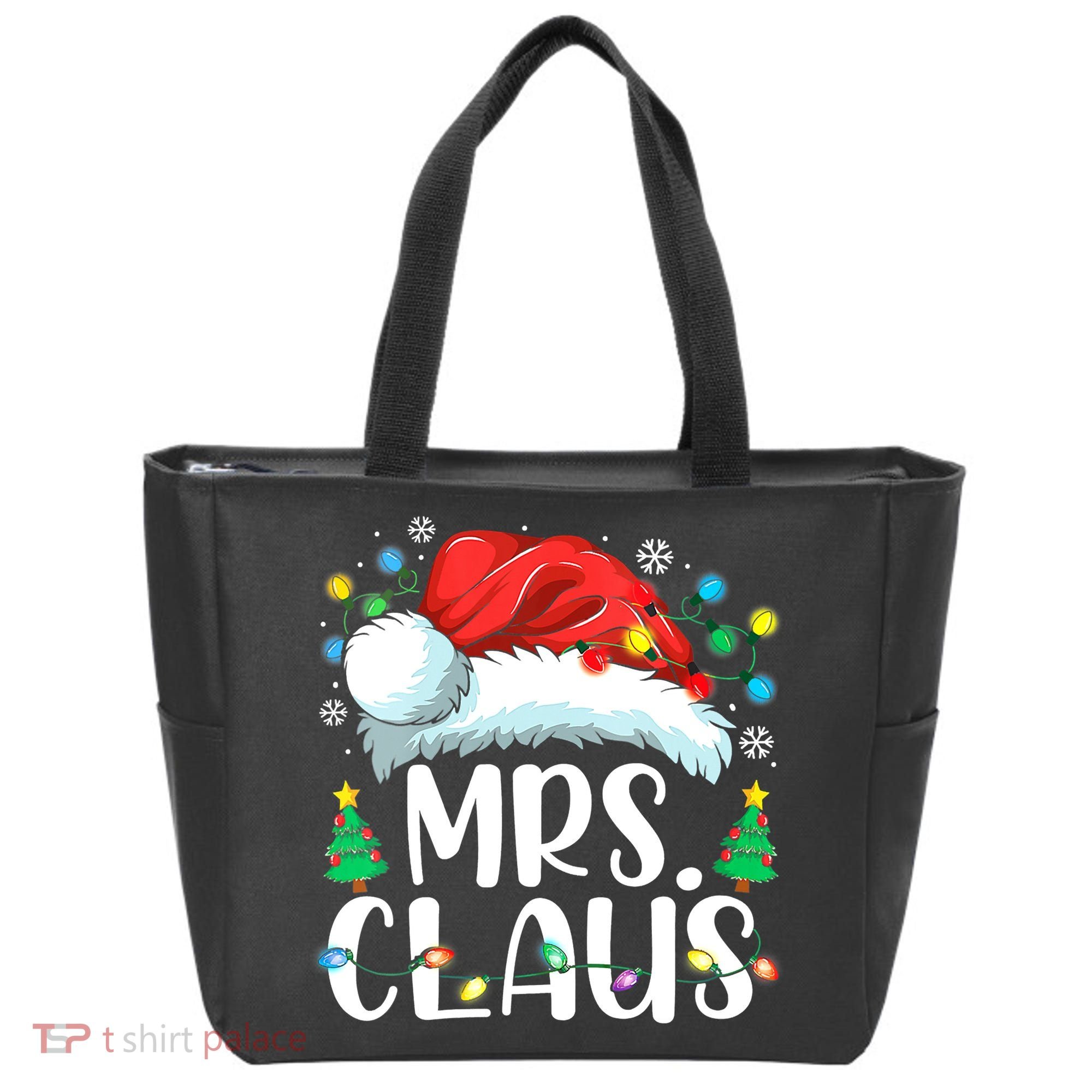 Mrs Claus Santa Lights Christmas Red Plaid Couples Pajama Tote Bag