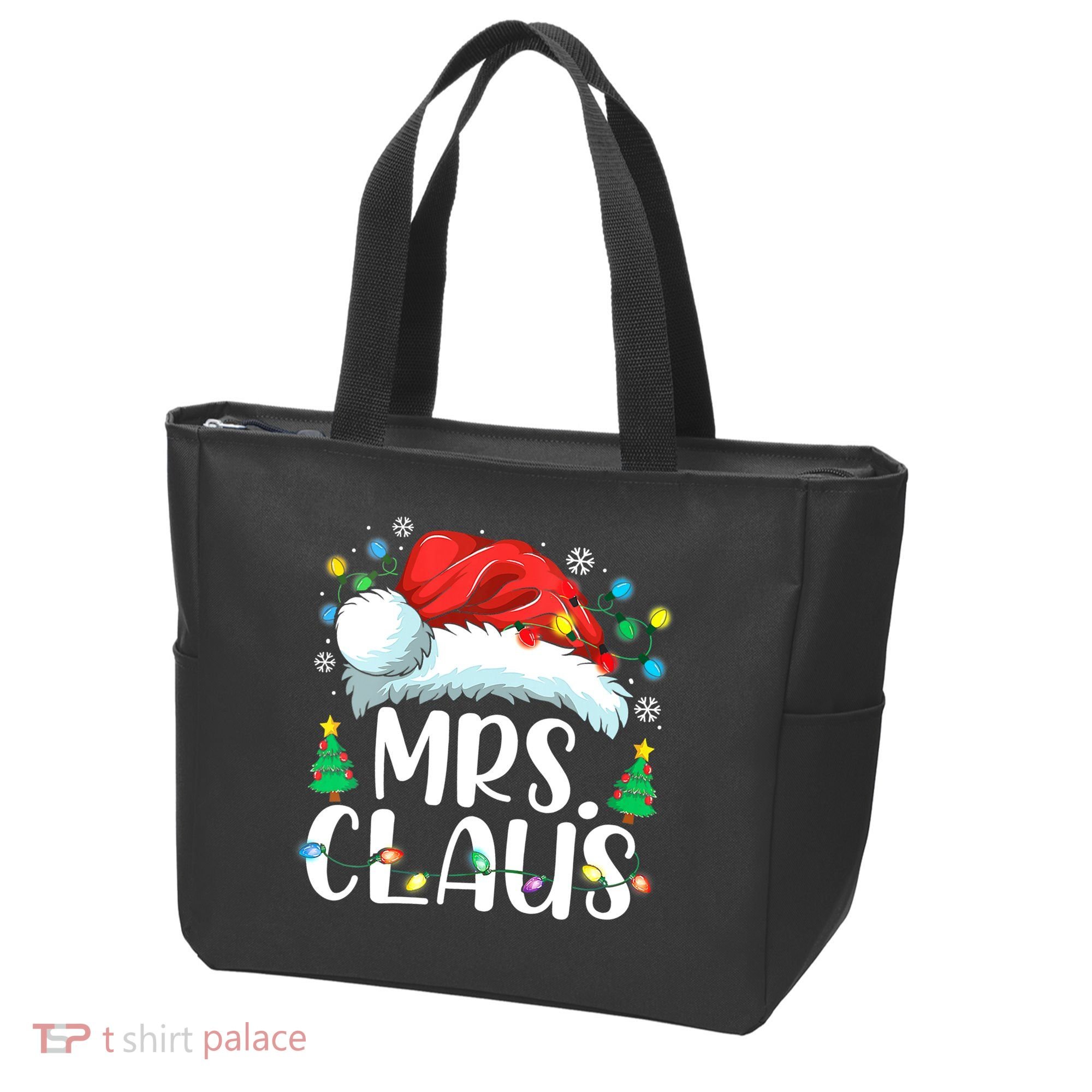 Mrs Claus Santa Lights Christmas Red Plaid Couples Pajama Tote Bag