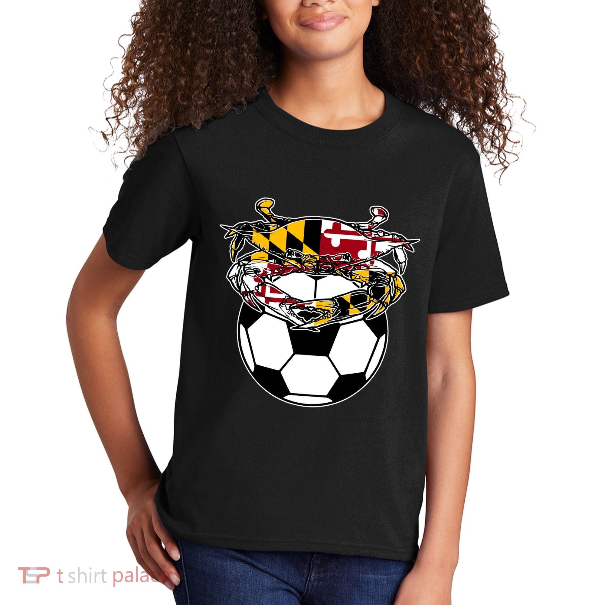 Maryland Crab State Pride Flag Gift Soccer Blue Crab Kids T-Shirt