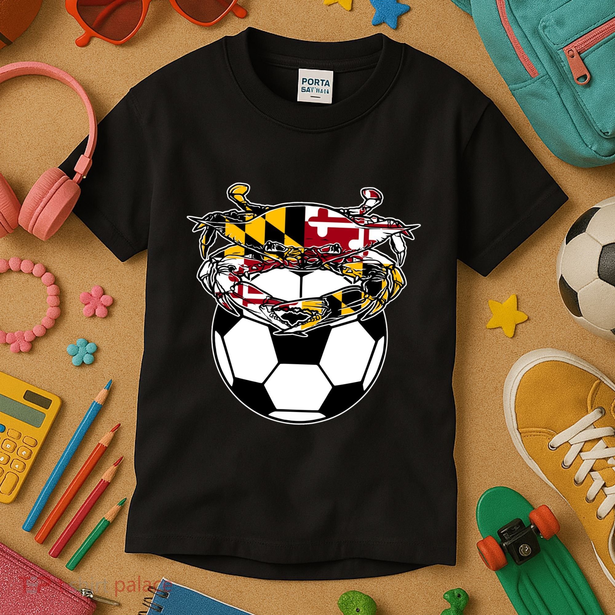 Maryland Crab State Pride Flag Gift Soccer Blue Crab Kids T-Shirt
