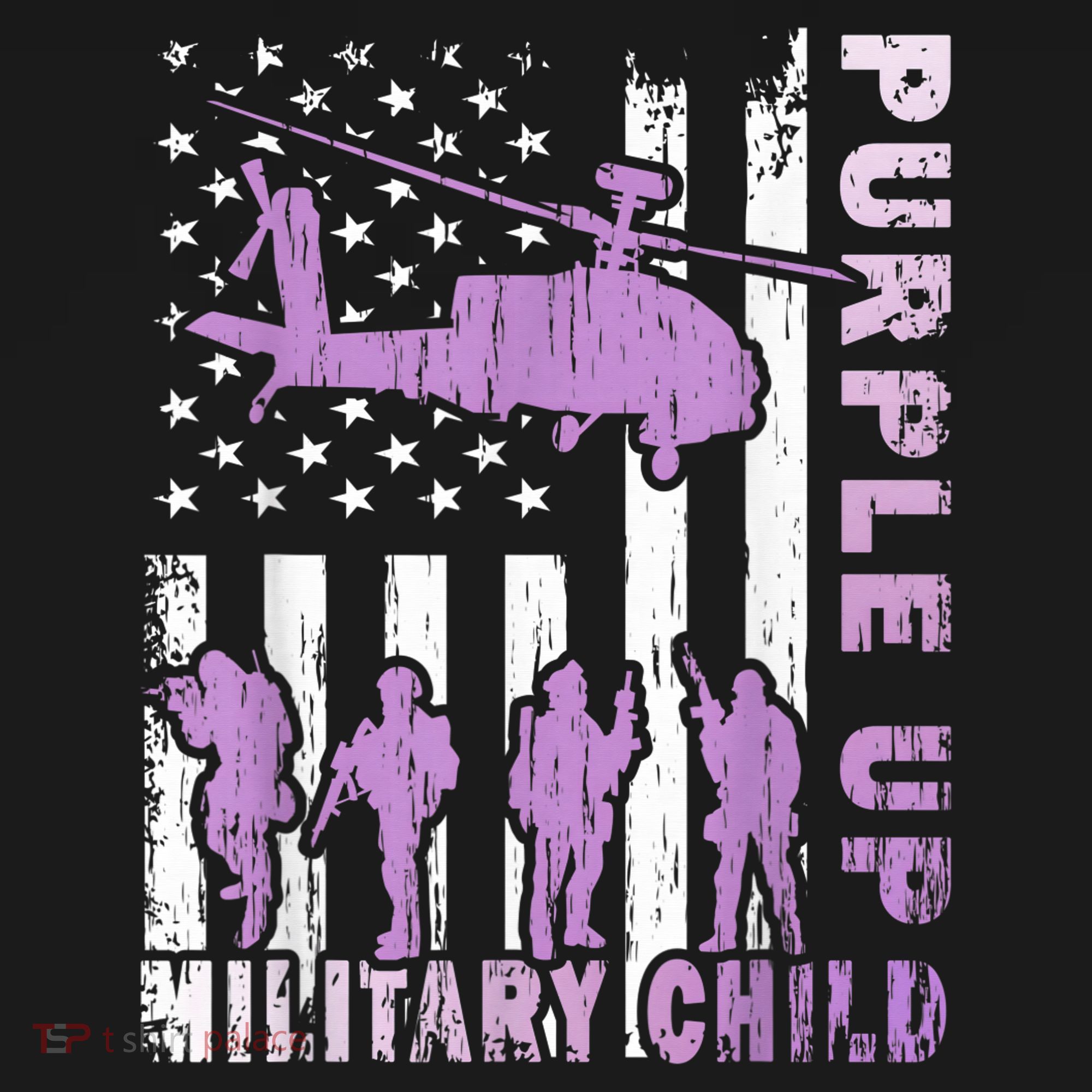 Military Child Shirt Purple Up American Flag Helicopter Kid Polo