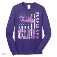 Military Child Shirt Purple Up American Flag Helicopter Kid Long Sleeve Shirt thumb 0