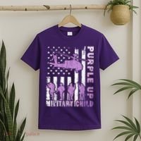 Military Child Shirt Purple Up American Flag Helicopter Kid T-Shirt thumb 2
