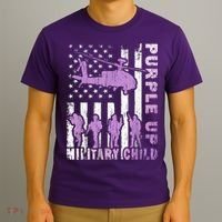 Military Child Shirt Purple Up American Flag Helicopter Kid T-Shirt thumb 3