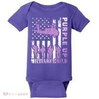 Military Child Shirt Purple Up American Flag Helicopter Kid Baby Bodysuit thumb 0