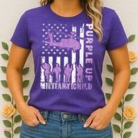 Military Child Shirt Purple Up American Flag Helicopter Kid Women's T-Shirt thumb 2