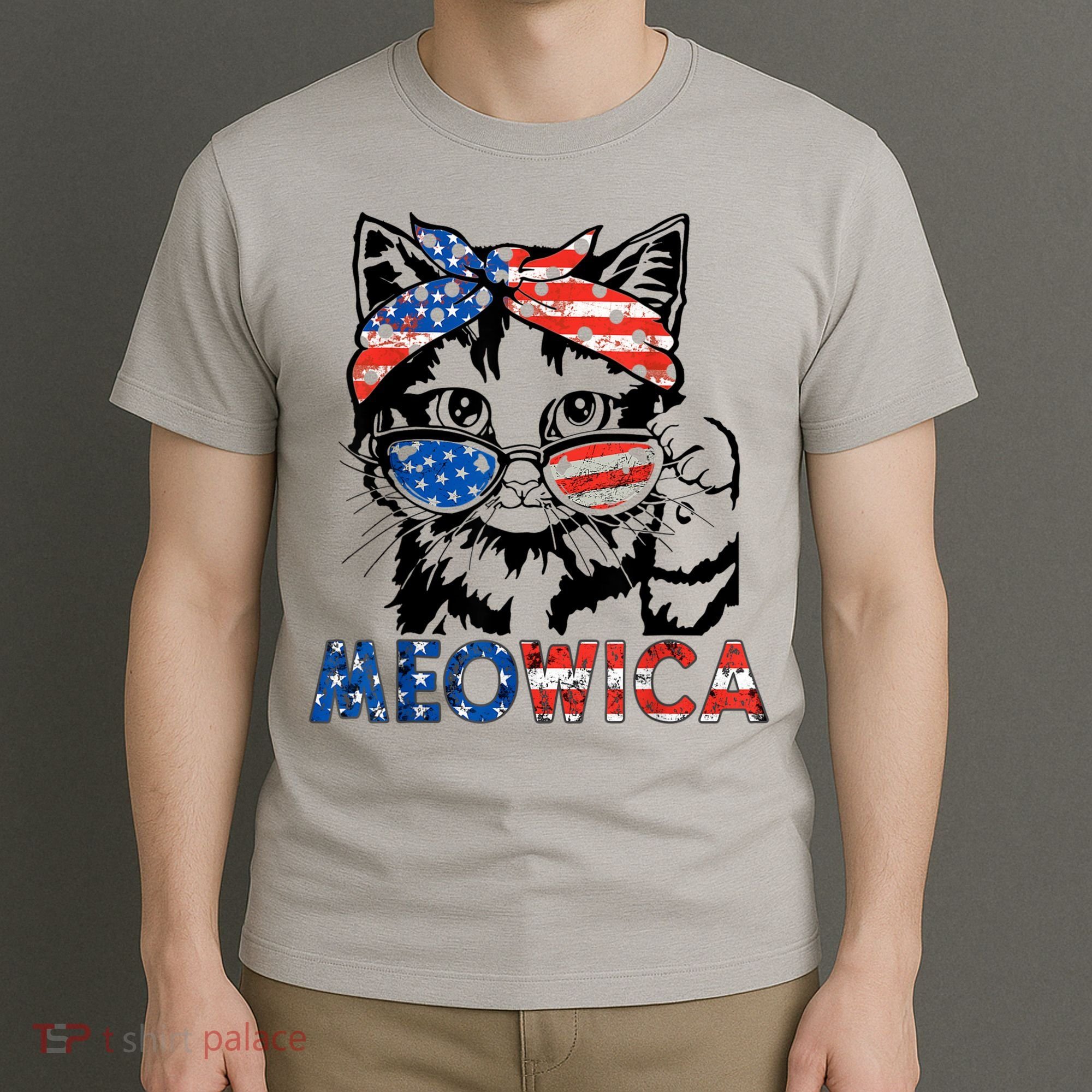 Meowica Cat Sunglasses American Flag 4th Of July Merica Usa T-Shirt