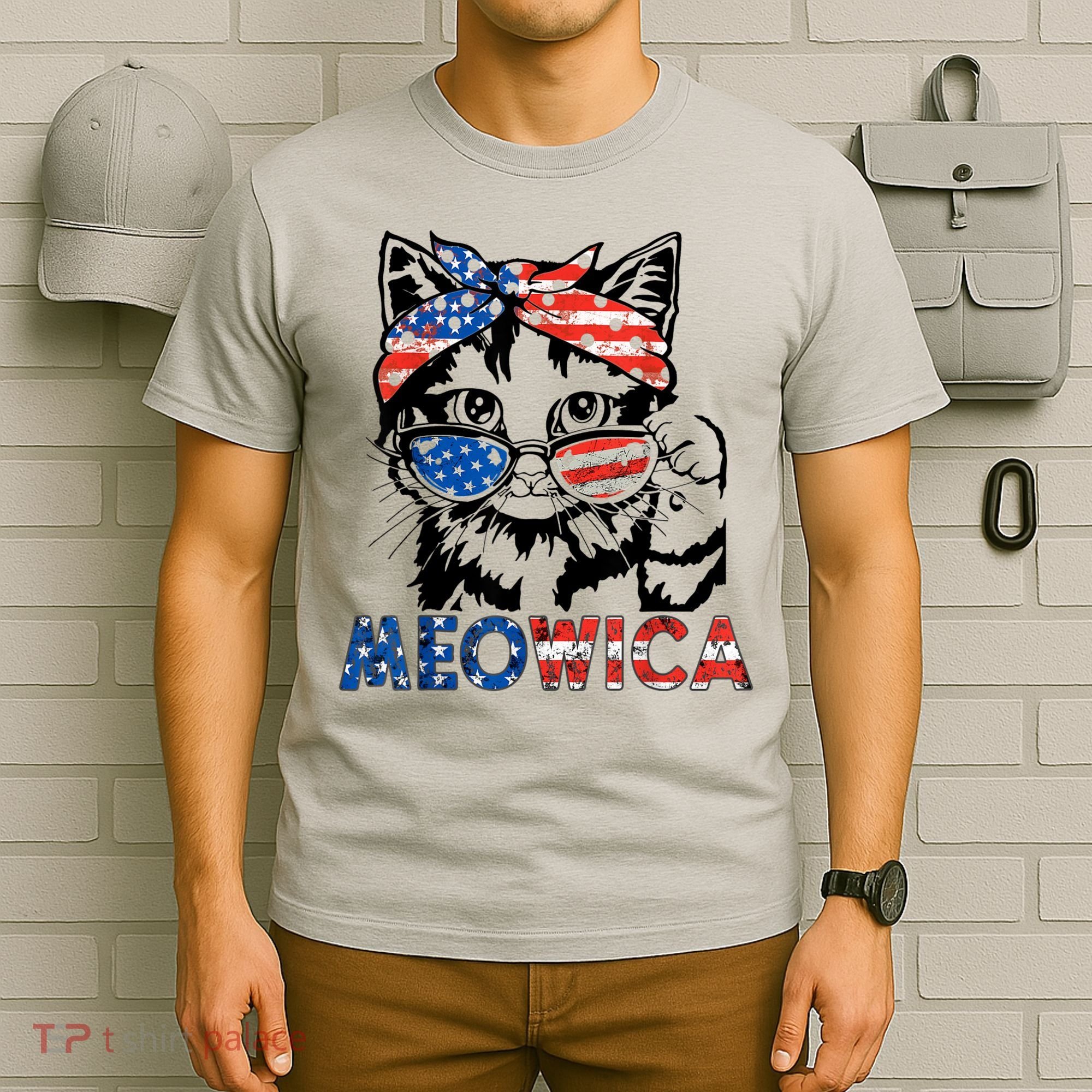 Meowica Cat Sunglasses American Flag 4th Of July Merica Usa T-Shirt