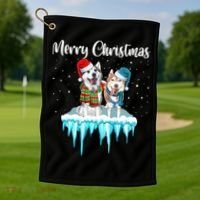Merry Christmas Siberian Husky Chistmas Season Gift Golf Towel thumb 1