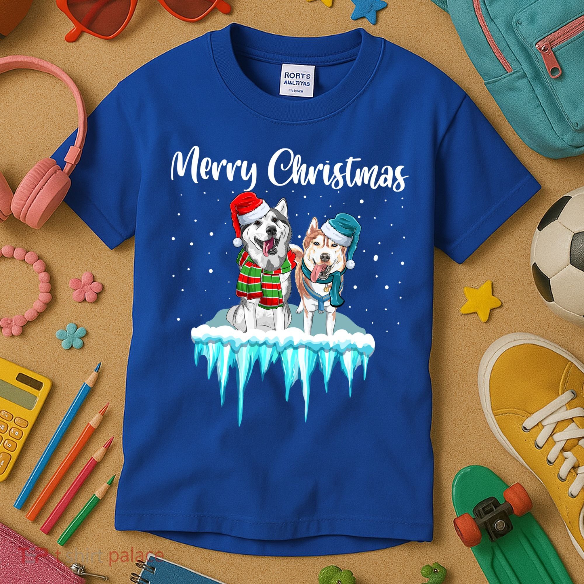 Merry Christmas Siberian Husky Chistmas Season Gift Kids T-Shirt
