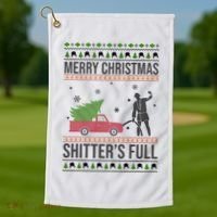Merry Christmas Shitters Full Funny Ugly Golf Towel thumb 1