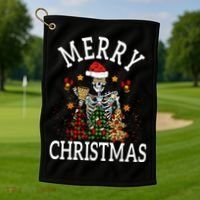 Merry Christmas Skull Skeleton funny  Golf Towel thumb 1
