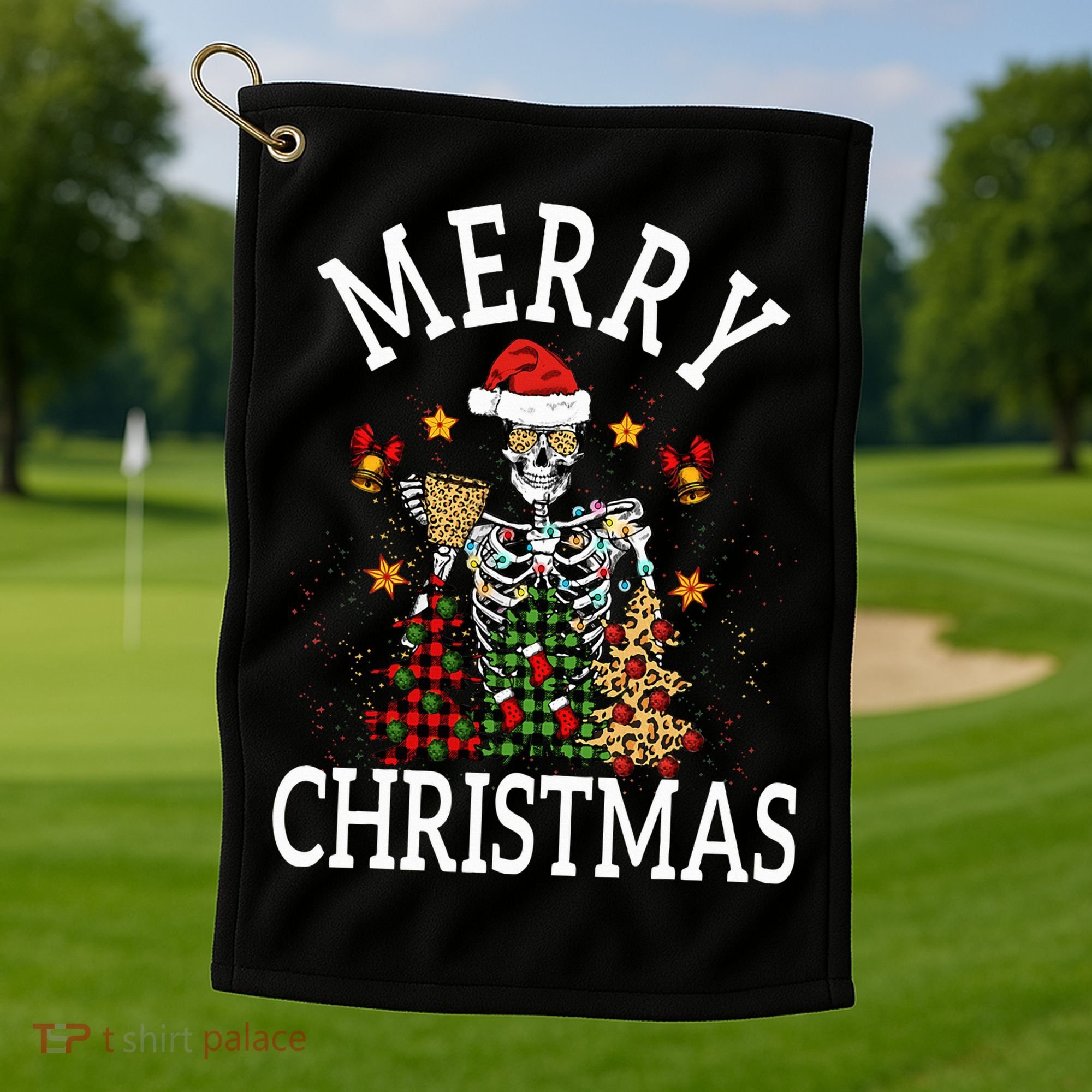 Merry Christmas Skull Skeleton funny  Golf Towel