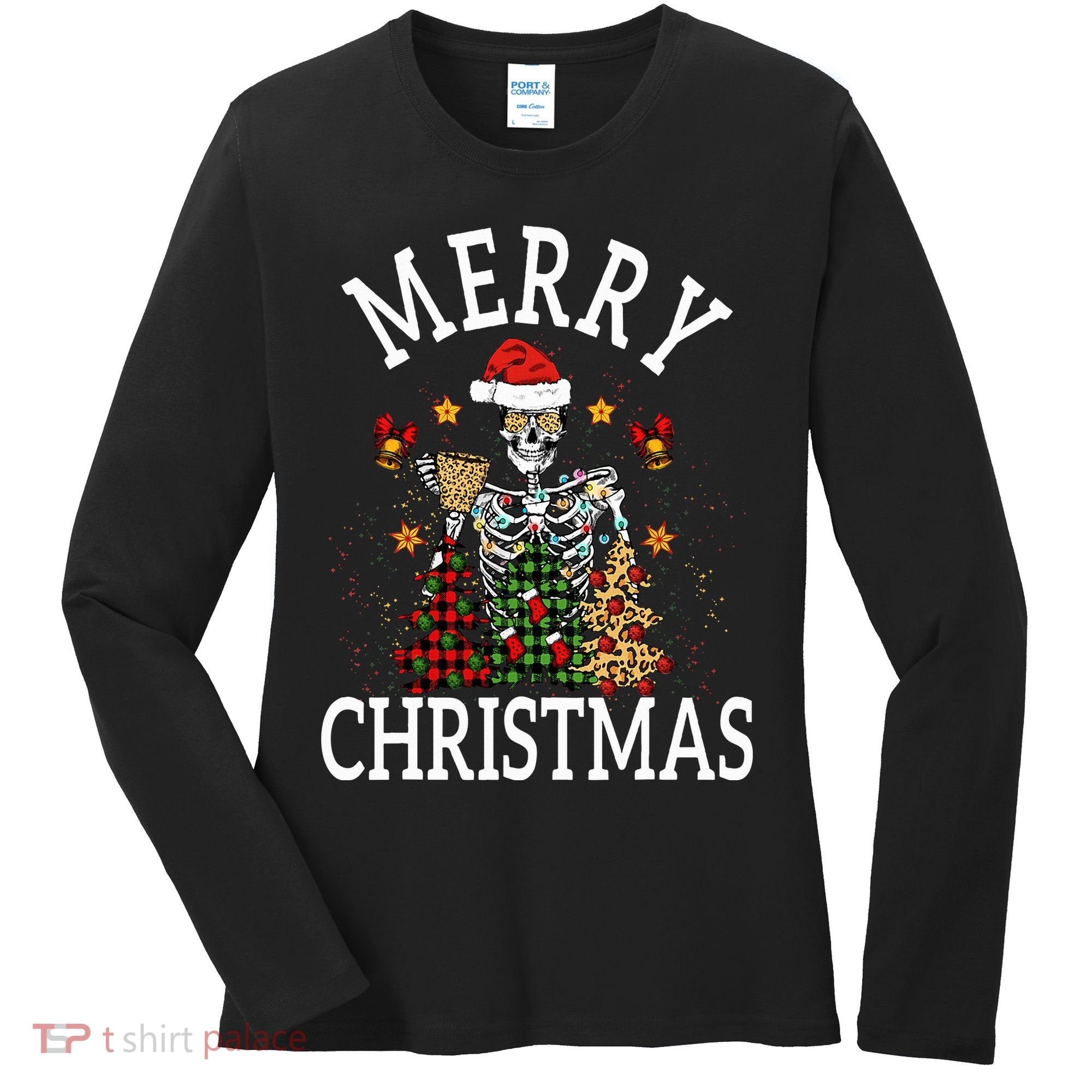 Merry Christmas Skull Skeleton funny  Women's Long Sleeve Shirt